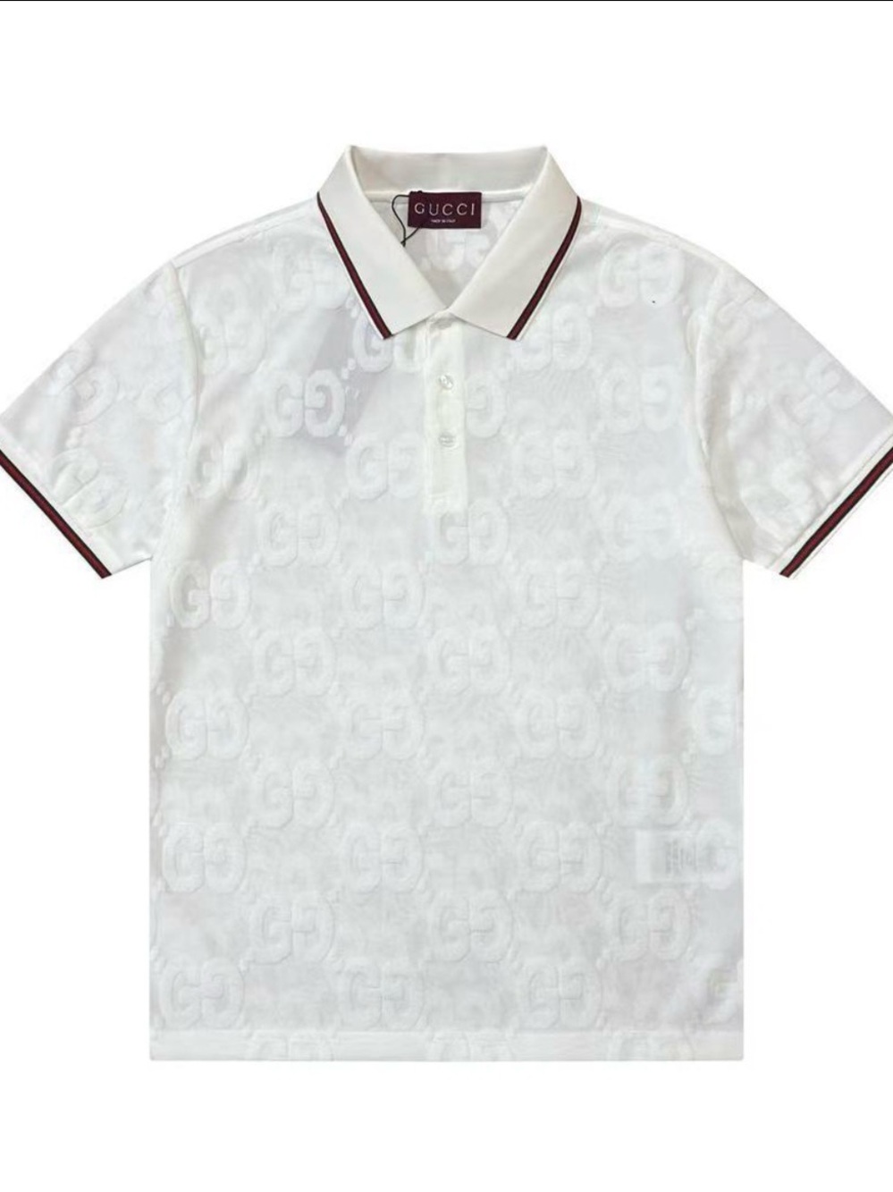 Gucci White GG Jacquard Polo with Burgundy Trim